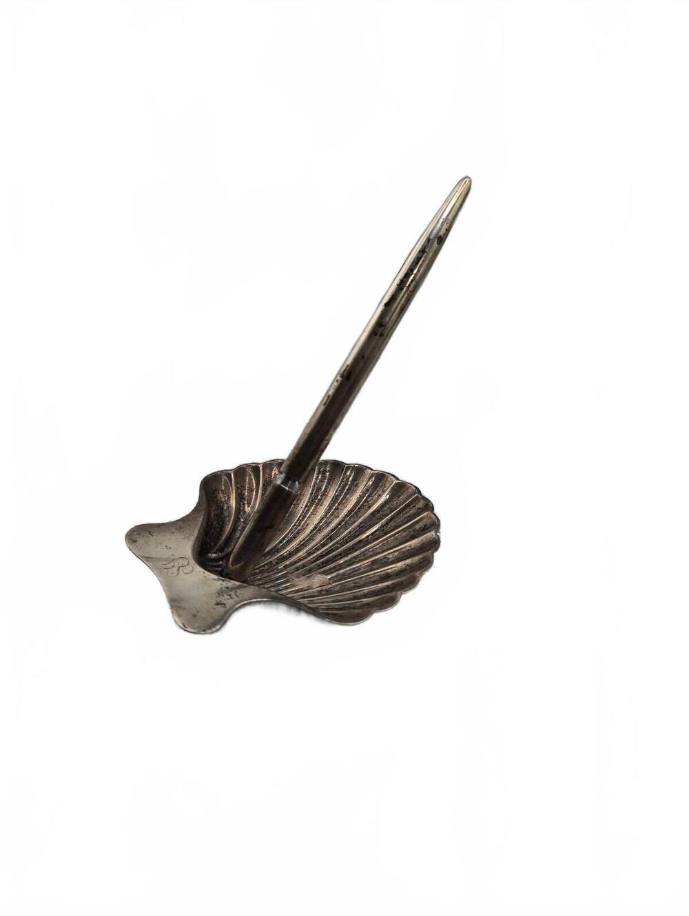 Vintage Tiffany Sterling Silver Shell Shaped Pen Holder with Pen, engraved
